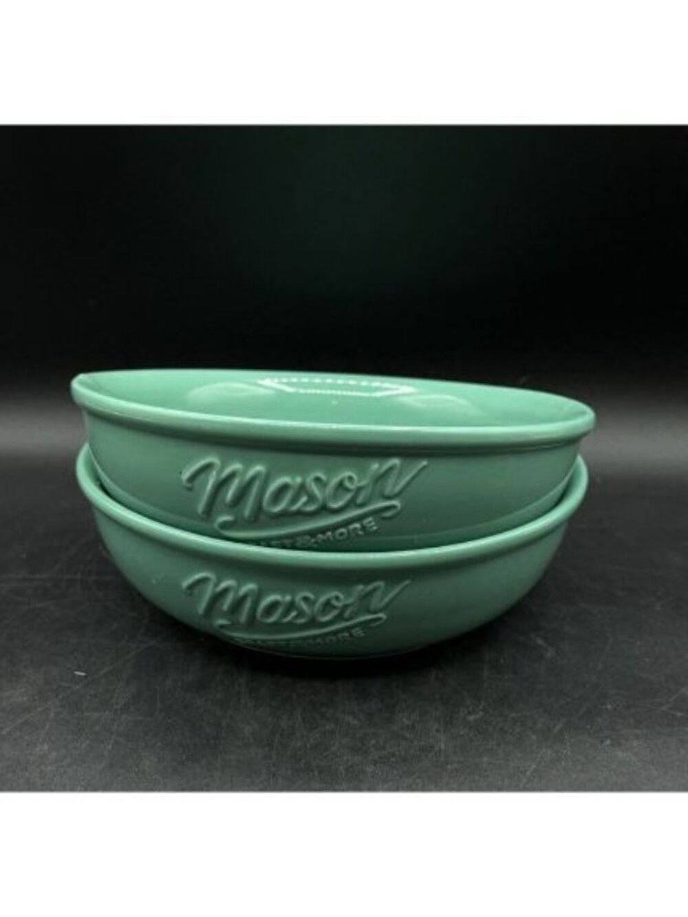 2 Mason Craft and More 8” Teal Green Soup Serving Bowls Classic Mason Jar Style